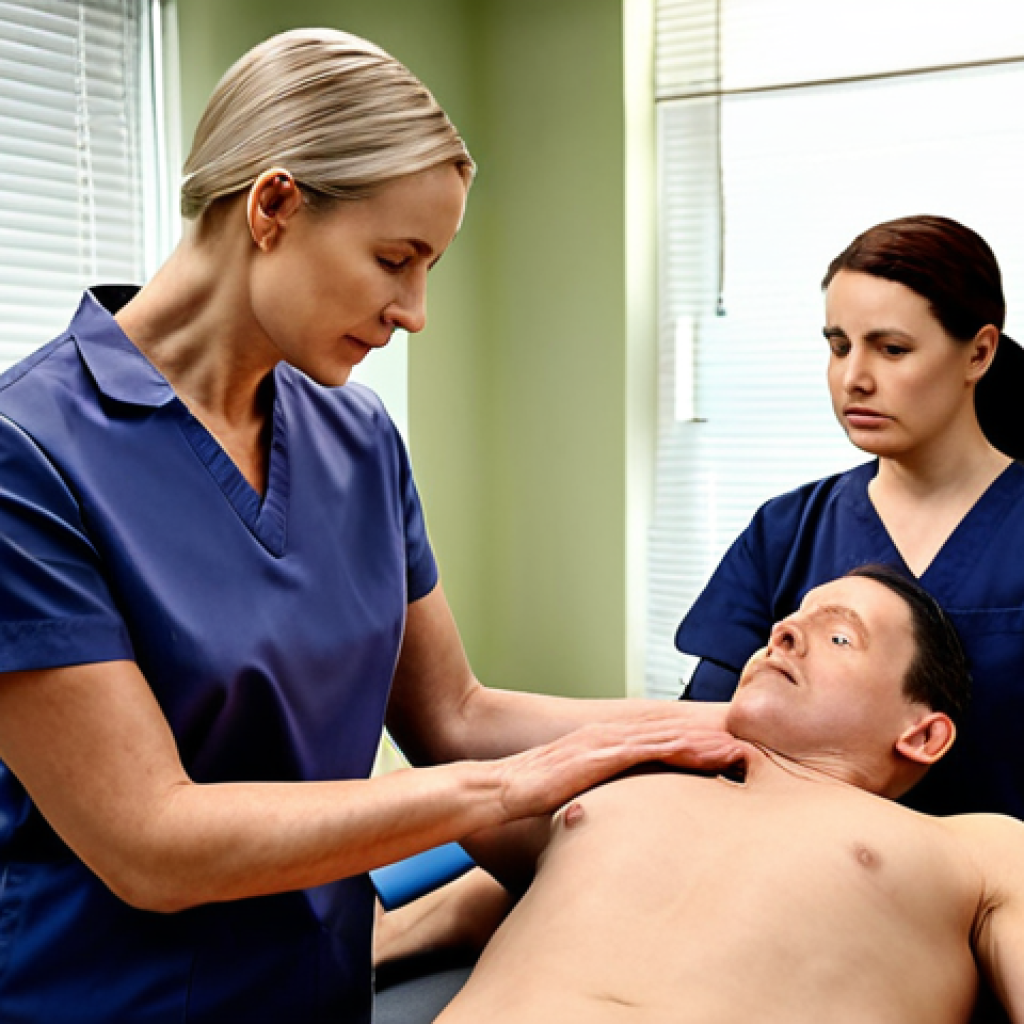 **Image Prompt:** A skilled physical therapist specializing in stroke rehabilitation, gently guiding a patient through exercises. Focus on empathy and clear communication, showcasing a modern rehabilitation clinic setting with advanced equipment.