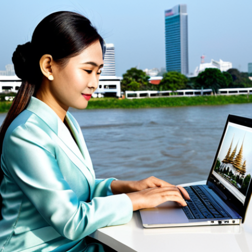 Home 20 **
A professional Thai businesswoman in a modest, elegant Thai silk dress, working on a laptop at a desk in a modern, bright Bangkok office overlooking the Chao Phraya River. Fully clothed, appropriate attire, safe for work, perfect anatomy, natural proportions, professional photography, high quality, family-friendly. The office should have subtle Thai design elements.
**