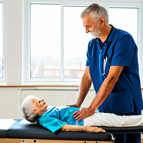 Home 9 **
"A caring physiotherapist, fully clothed in professional attire, gently assisting a senior patient with exercises in a bright, modern clinic. Sunlight streams through the window. Focus on empathy and patient well-being. Safe for work, appropriate content, family-friendly, professional, modest, perfect anatomy, correct proportions, natural pose, well-formed hands, proper finger count, natural body proportions, high quality."
**