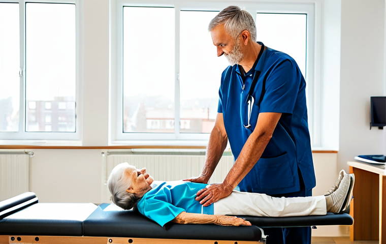 **

"A caring physiotherapist, fully clothed in professional attire, gently assisting a senior patient with exercises in a bright, modern clinic. Sunlight streams through the window. Focus on empathy and patient well-being. Safe for work, appropriate content, family-friendly, professional, modest, perfect anatomy, correct proportions, natural pose, well-formed hands, proper finger count, natural body proportions, high quality."

**